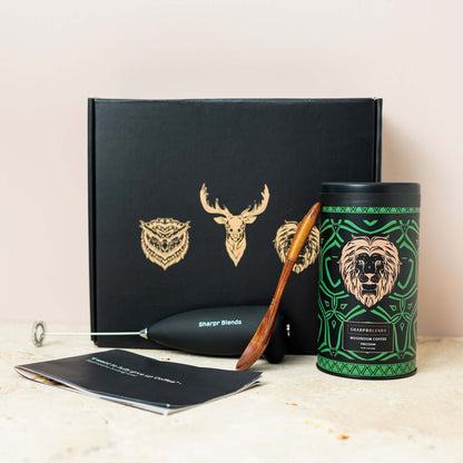 Sharpr organic mushroom coffee alternative starter kit bag